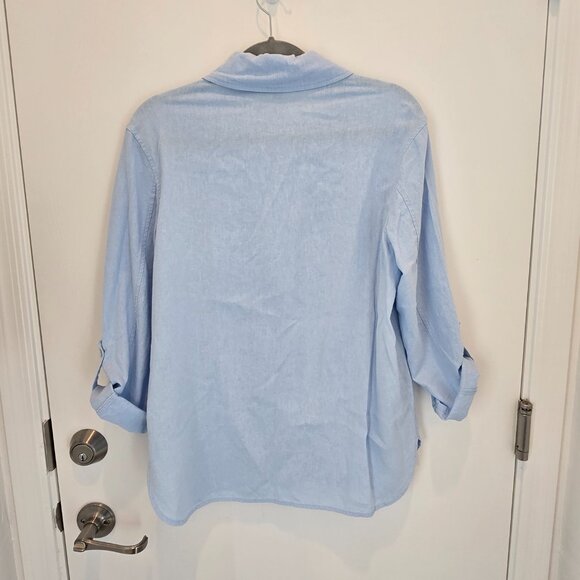 Jones NY Women's Light Blue Button-Up Shirt XS  3/4 Sleeve Cotton Blend Casual - Picture 7 of 13